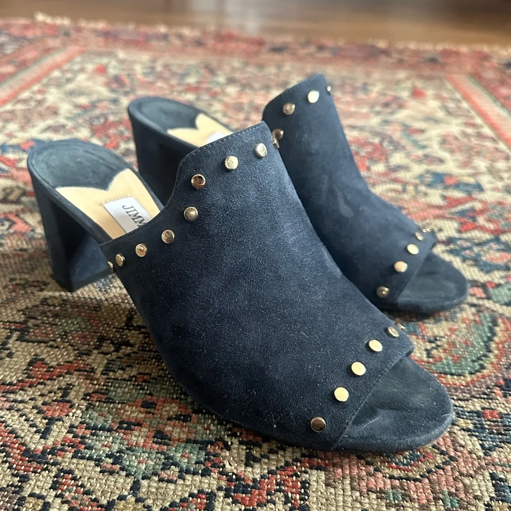 Jimmy Choo Myla Mule in Navy Suede - Picture 2 of 7